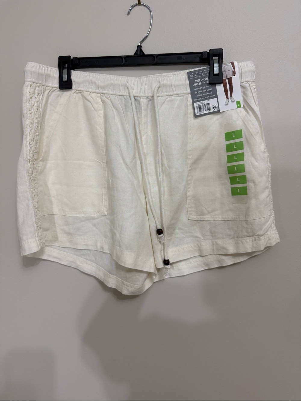 Berkley Jensen Women’s Size L Pull- on Linen Shorts Relaxed High Rise Fit NWT
